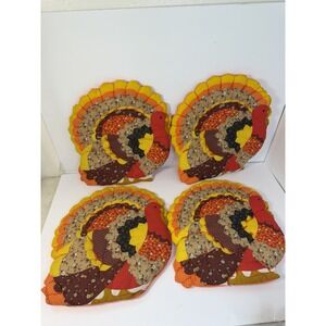 Quilted Turkey Handmade Thanksgiving Decor Placemats Set of 4 Vintage Holiday #2